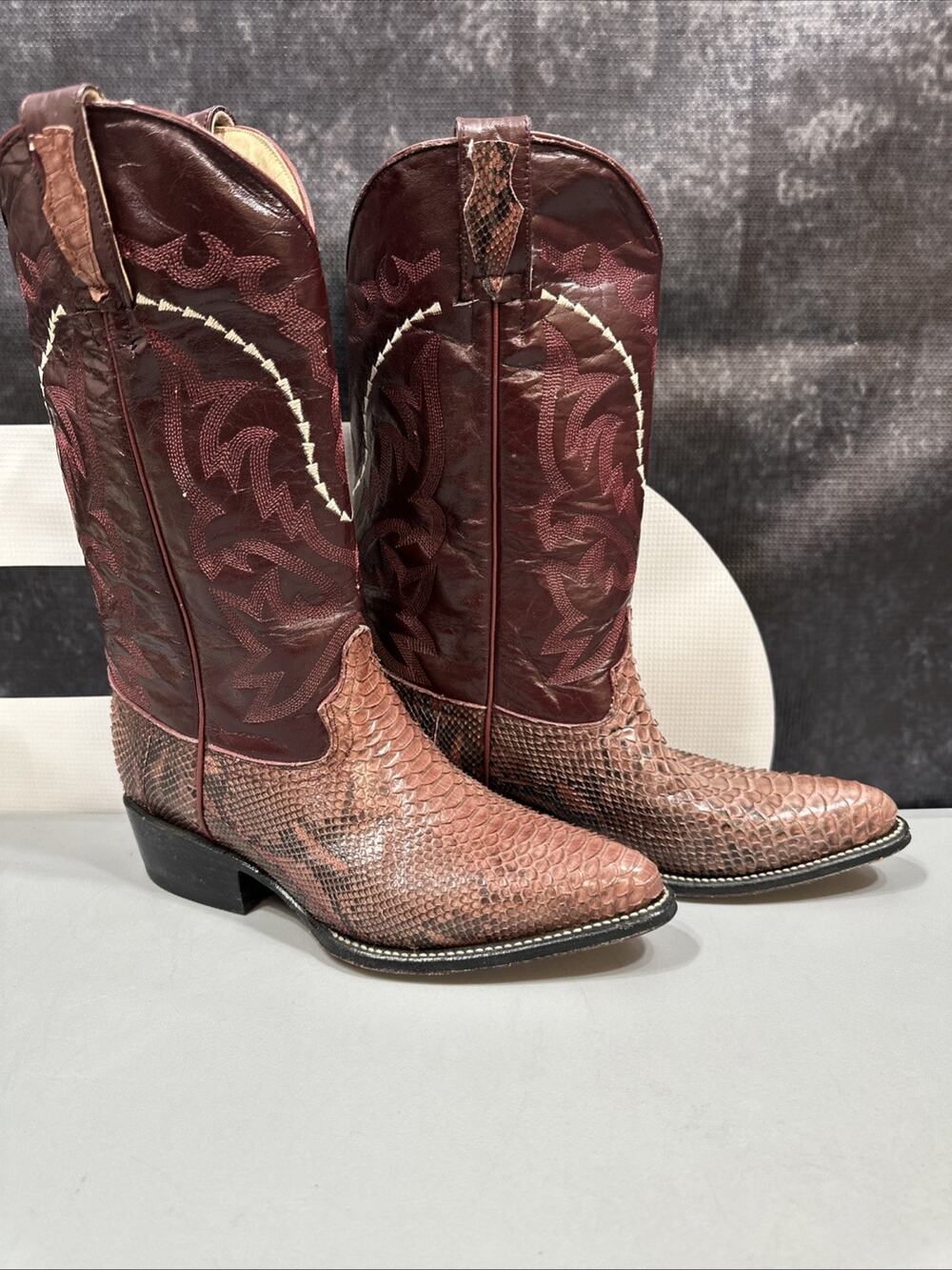 Ausente Boots Exotic Animal Leather Burgundy Mid Wmns 9 Mex 26 Western Cowgirl